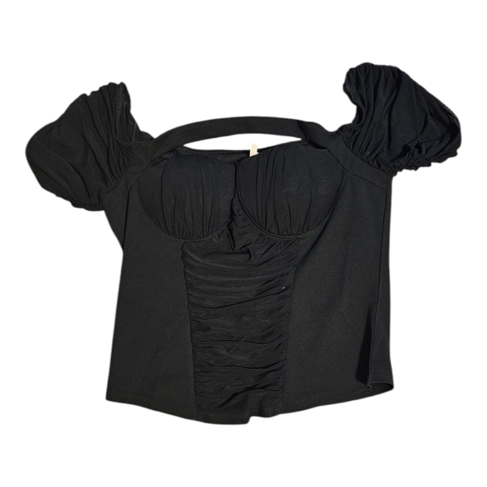Black Off-Shoulder Mesh Top